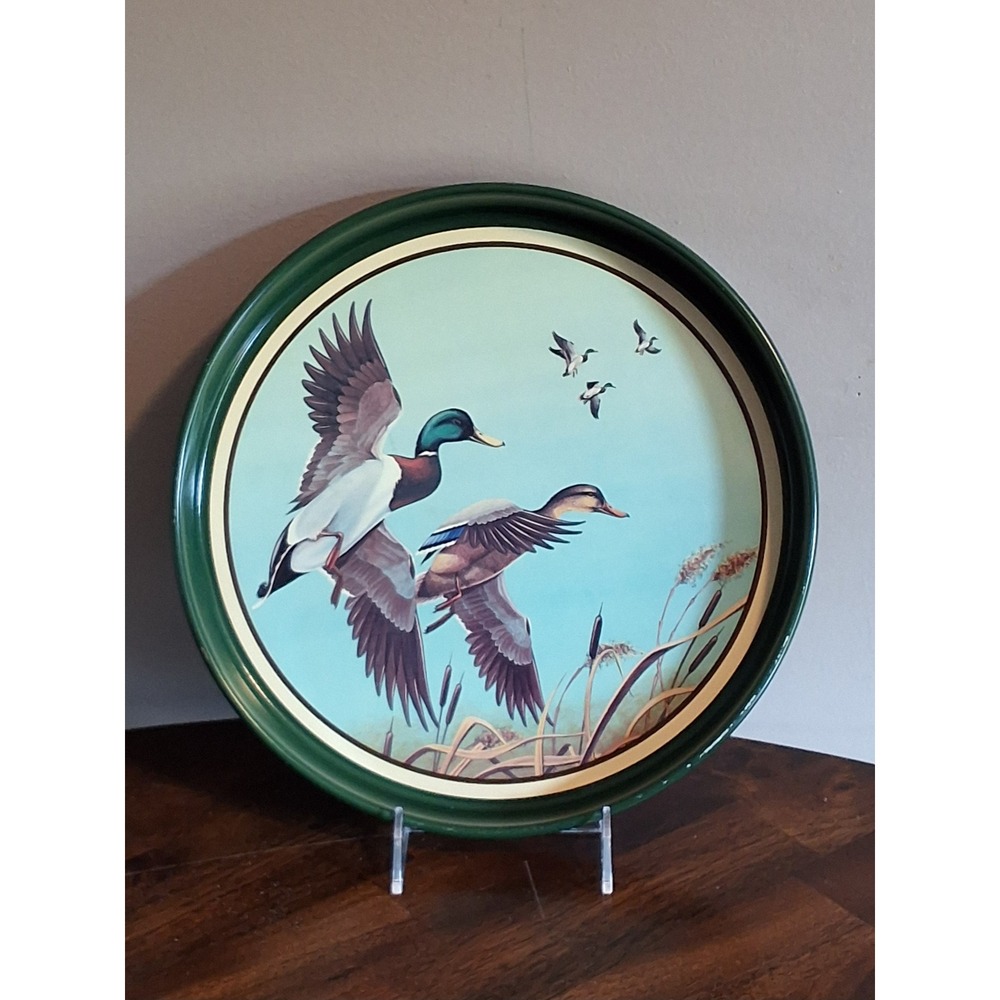 Vintage Avon Mallards in Flight Metal Tray Chesapeake Collection Duck Wildlife